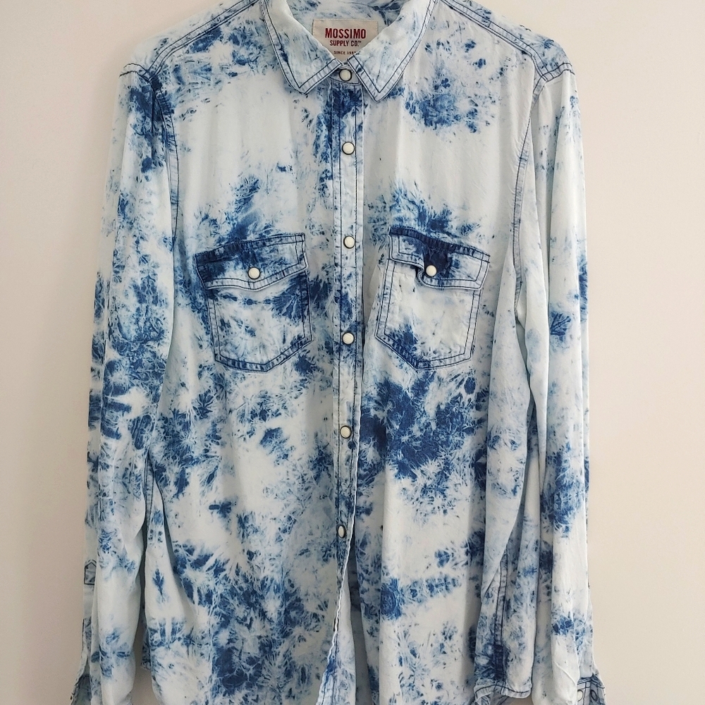 Denim snap long sleeve tie dye